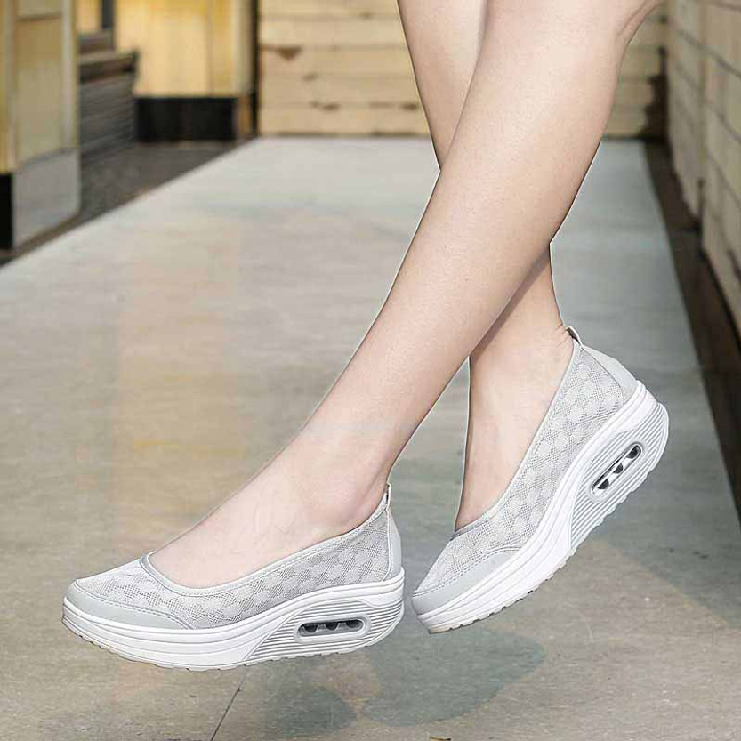 Grey check pattern low cut slip on rocker bottom shoe sneaker | Womens ...