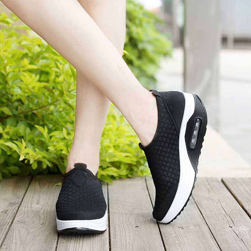 Black check mesh slip on rocker bottom shoe sneaker | Womens rocker ...