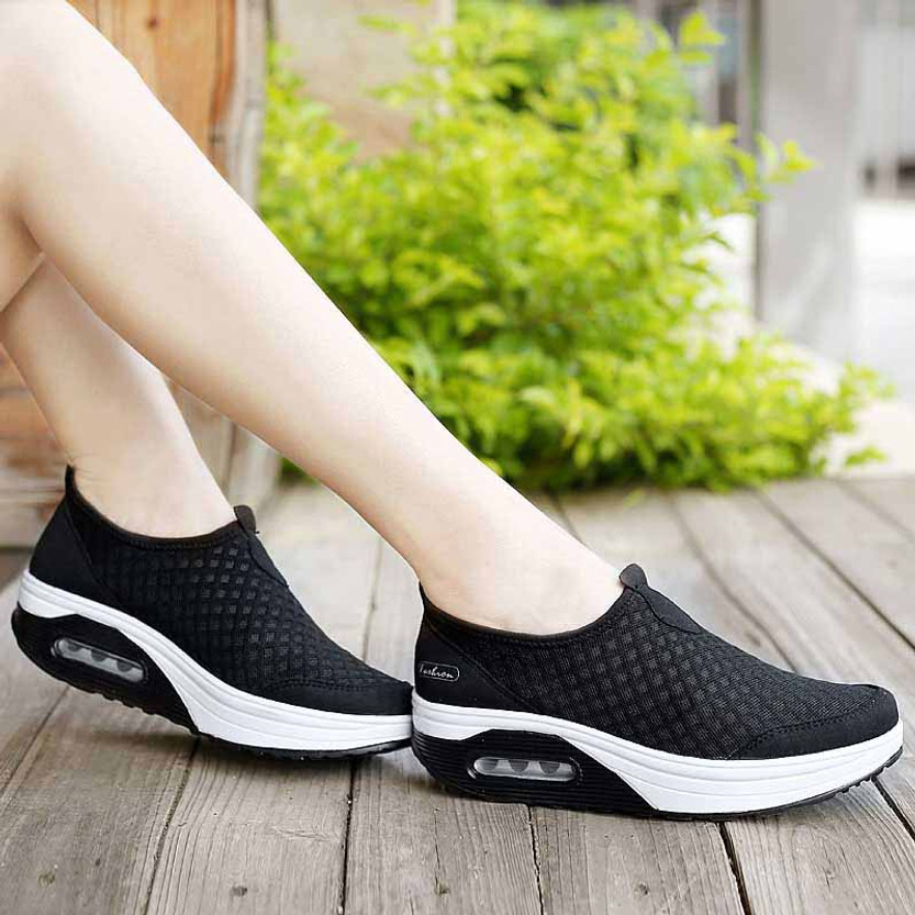 Black check mesh slip on rocker bottom shoe sneaker | Womens rocker ...