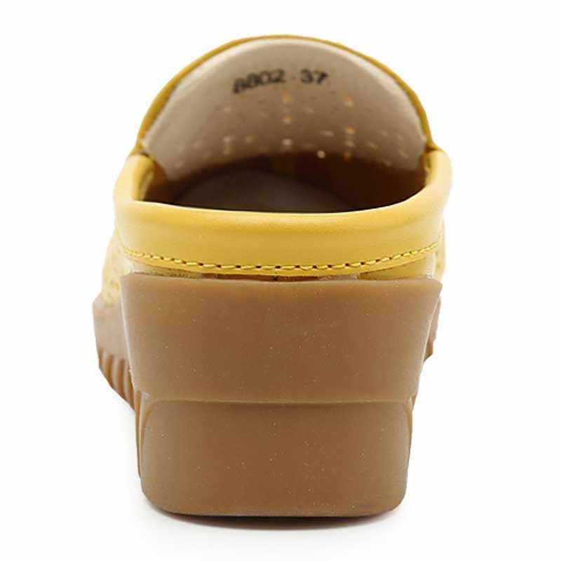 Yellow carving hollow cut leather slip on shoe loafer Womens shoe loafers online 1632WS