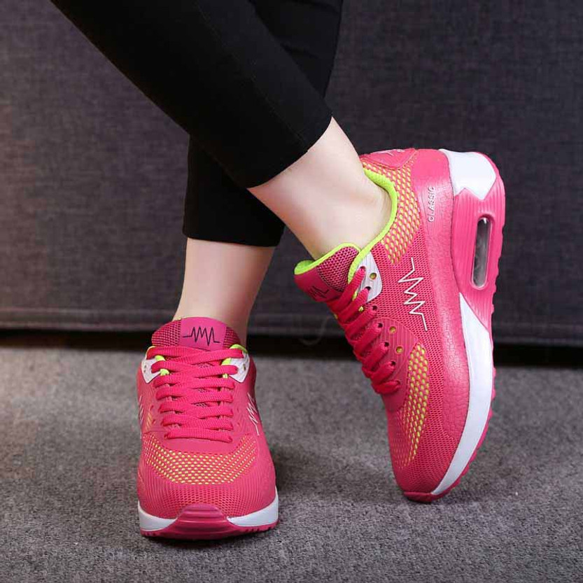 Red pattern print air sole sport shoe sneaker | Womens sneakers online ...