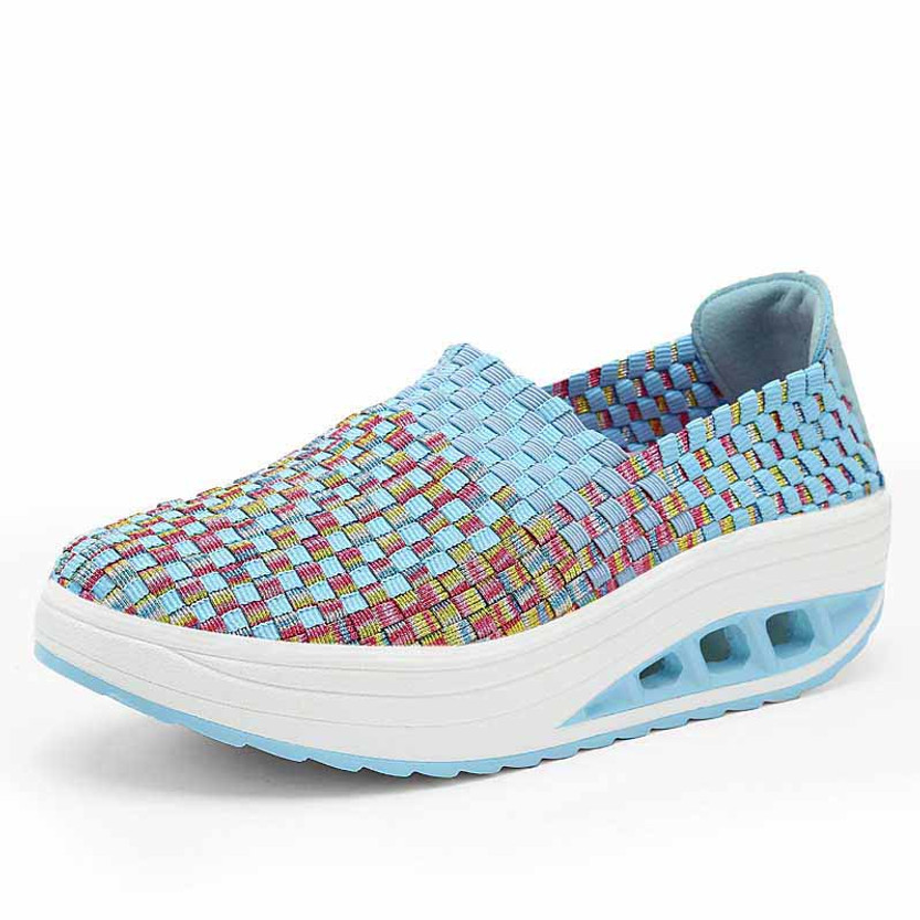 Blue weave check slip on rocker bottom shoe sneaker 01