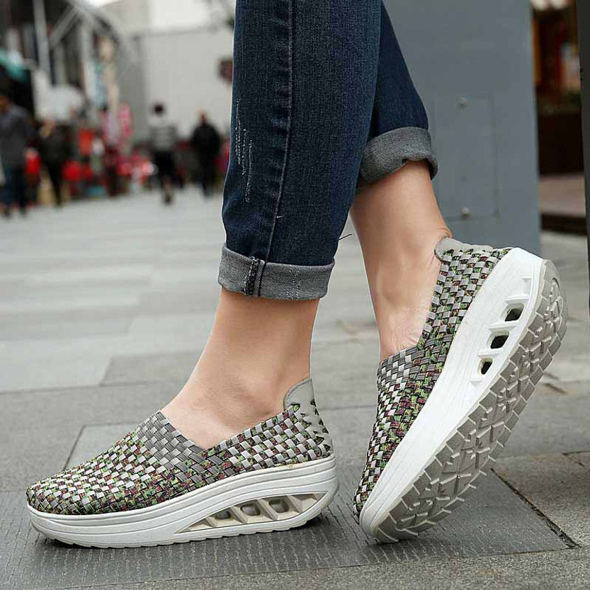 Grey weave check slip on rocker bottom shoe sneaker | Womens rocker ...
