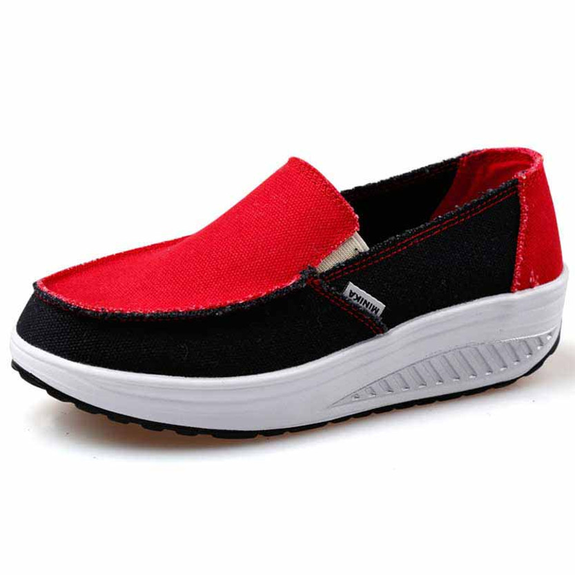 womens red canvas slip on shoes