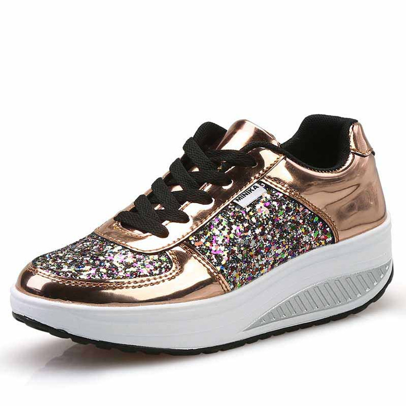 Golden pattern leather rocker bottom shoe sneaker | Womens rocker shoes ...