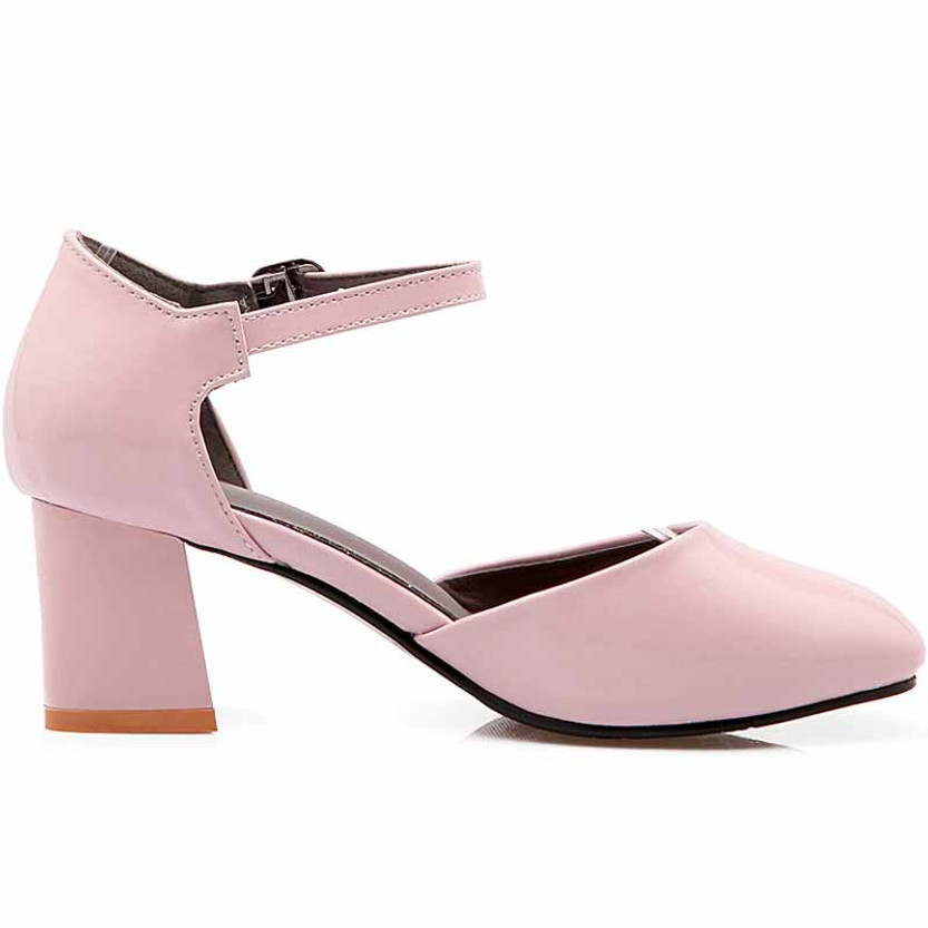 Pink buckle strap leather chunky heel shoe sandal | Womens heel sandals ...