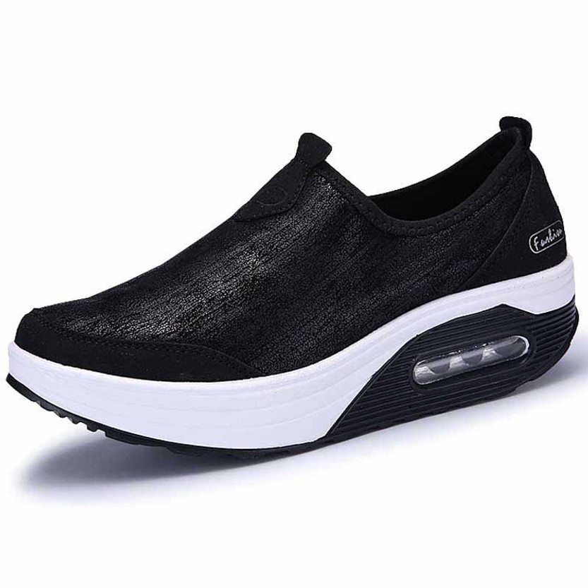 Black leather slip on rocker bottom shoe sneaker 1758 01