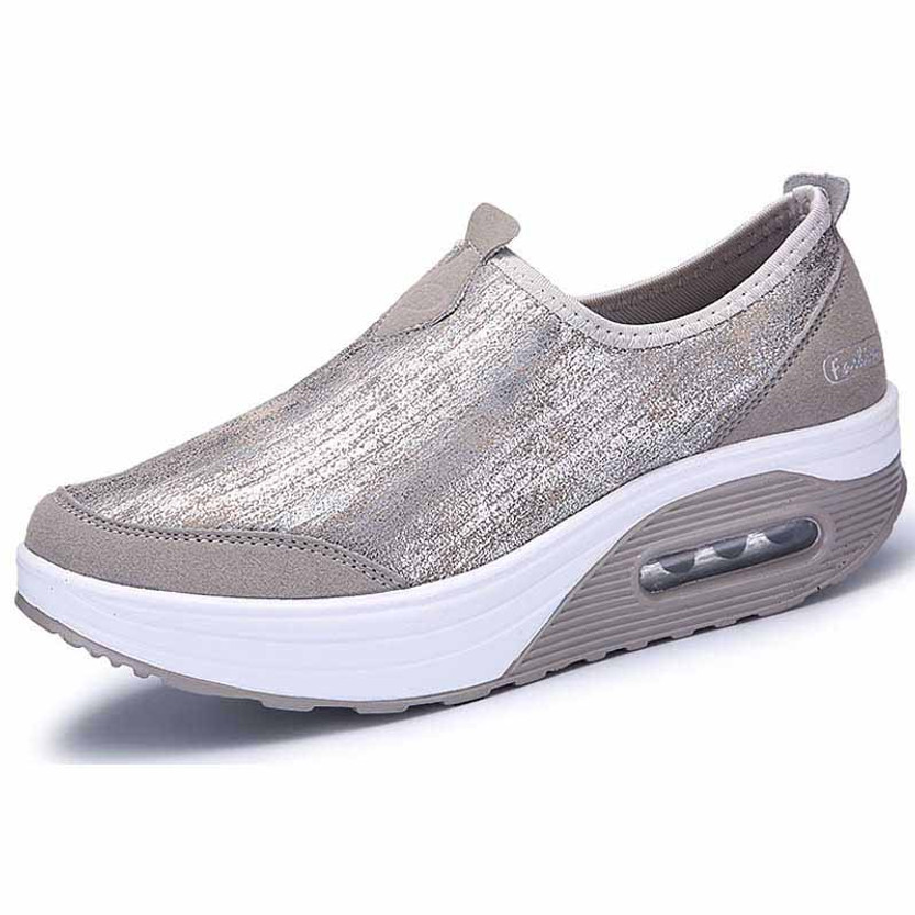 Grey leather slip on rocker bottom shoe sneaker | Womens rocker shoes ...