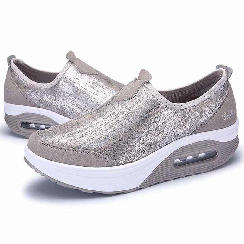 Grey leather slip on rocker bottom shoe sneaker | Womens rocker shoes ...