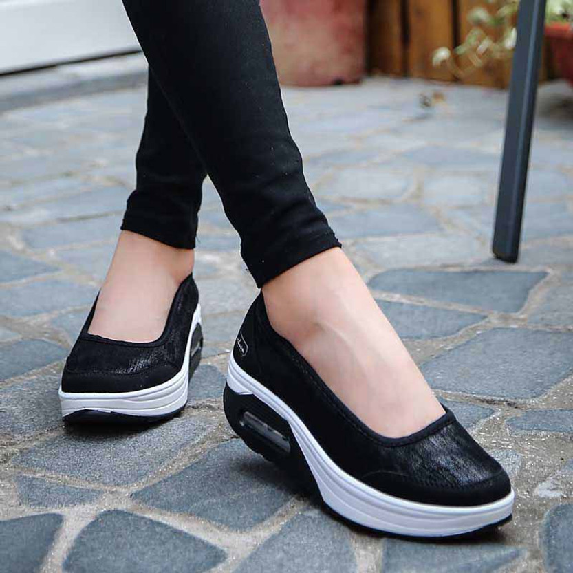Black leather low cut slip on rocker bottom shoe sneaker | Womens ...
