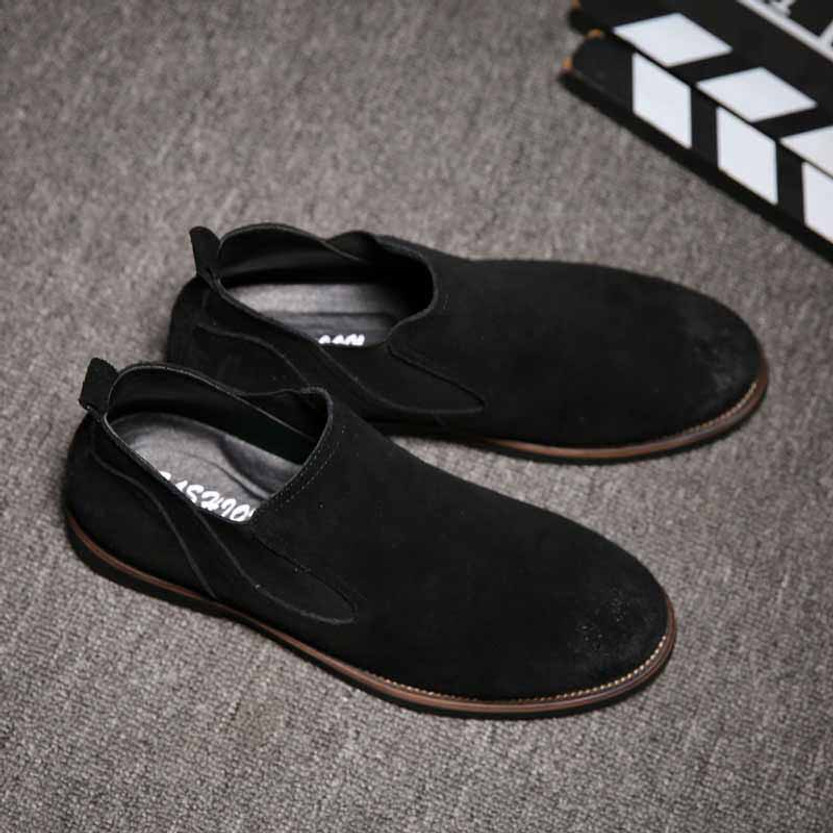 Black retro leather urban slip on dress shoe | Mens dress shoes online ...