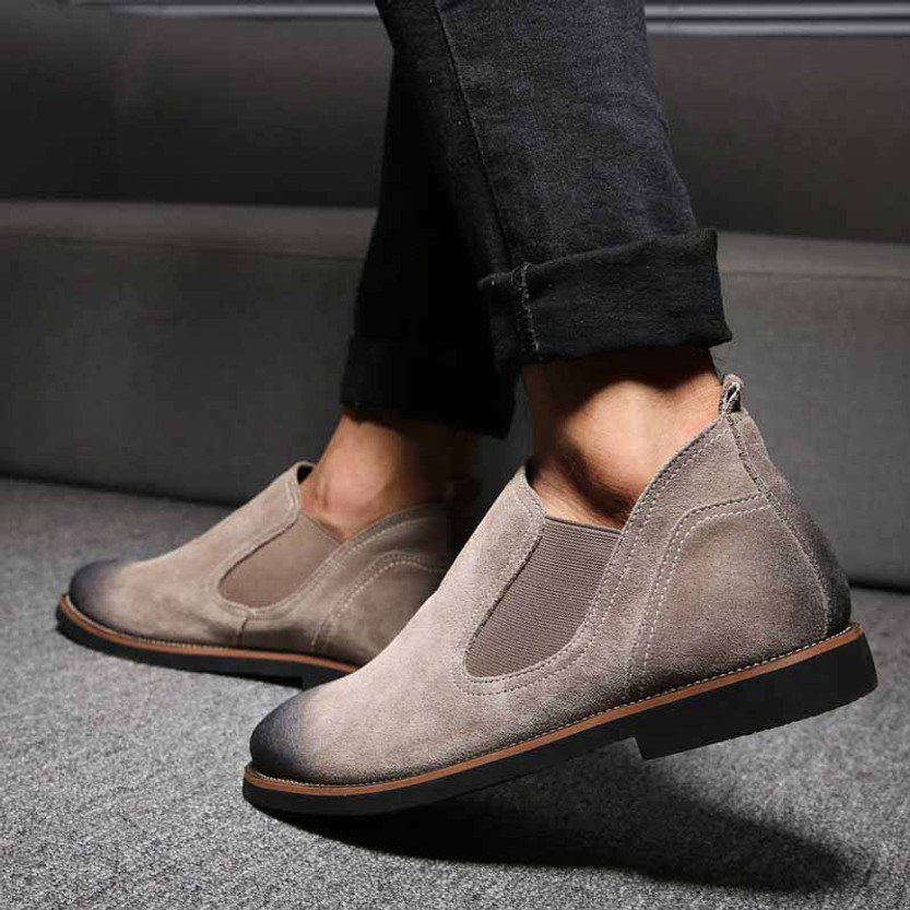 Grey retro leather urban slip on dress shoe | Mens dress shoes online ...