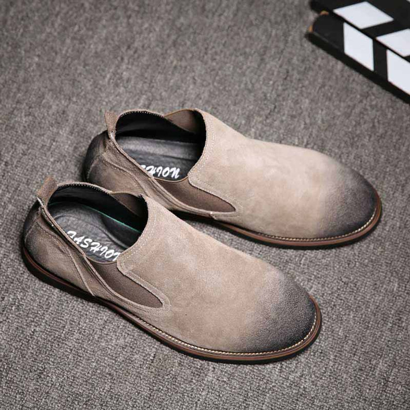 Grey retro leather urban slip on dress shoe | Mens dress shoes online ...
