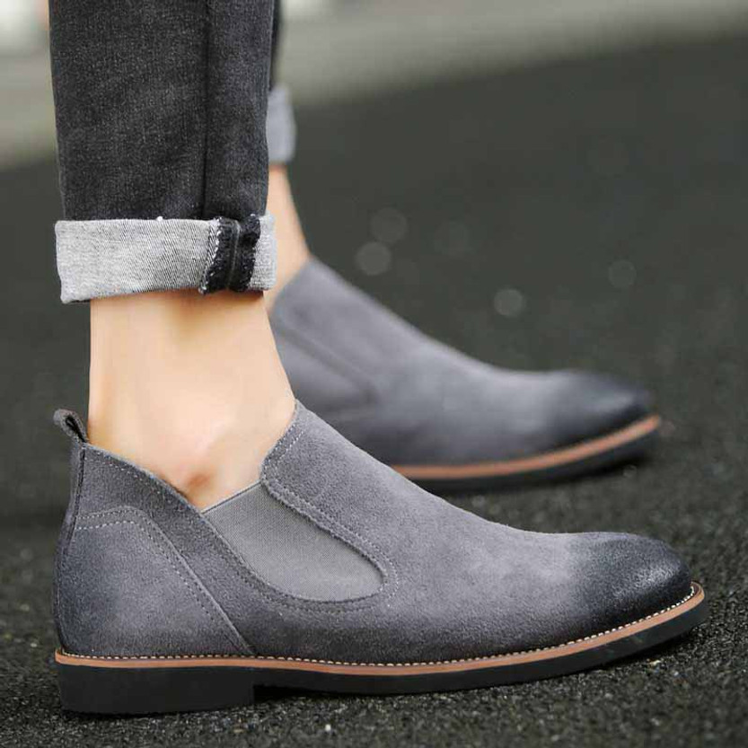 Dark grey retro leather urban slip on dress shoe | Mens dress shoes ...