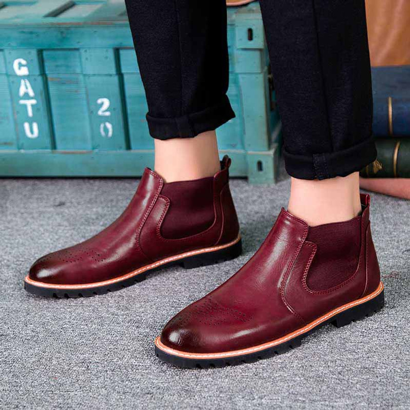 Red leather Brogue slip on dress shoe boot | Mens dress shoes online 1292MS