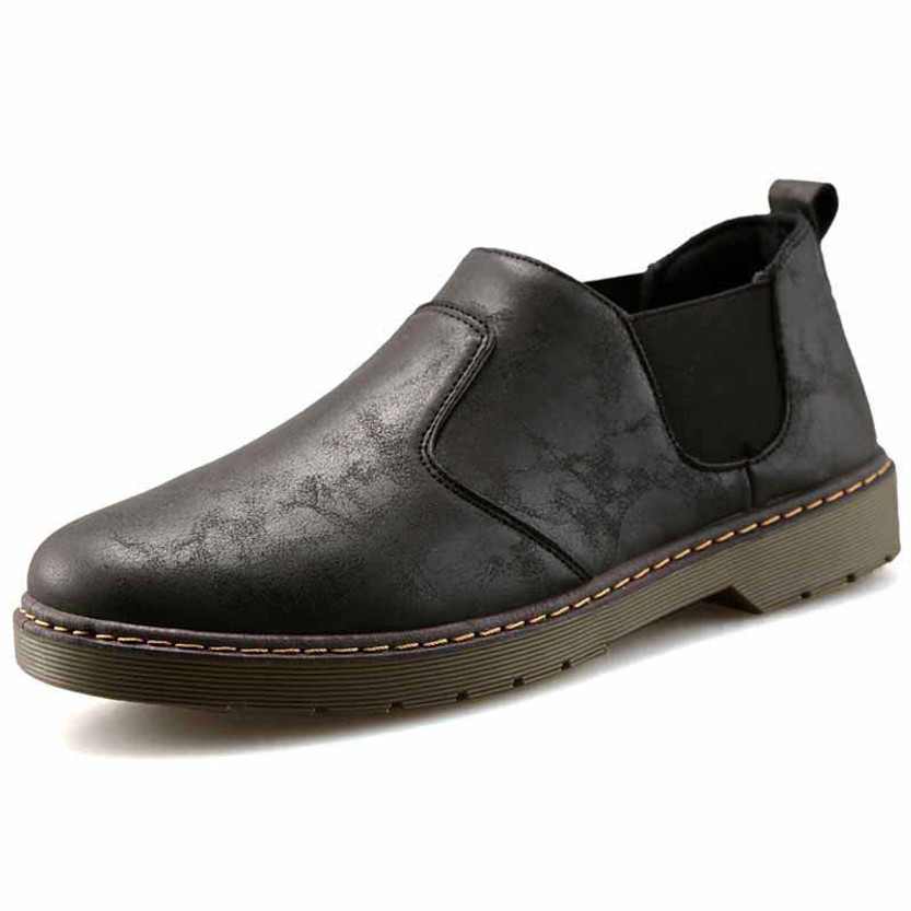 Black retro leather casual slip on dress shoe 01