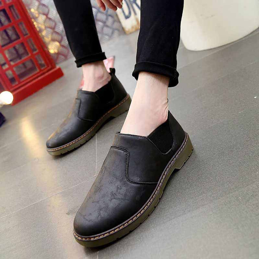Black retro leather casual slip on dress shoe | Mens dress shoes online ...