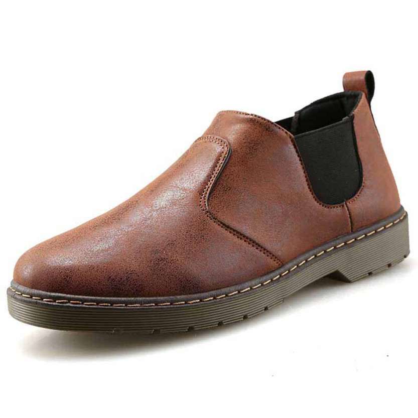 Brown retro leather casual slip on dress shoe 01