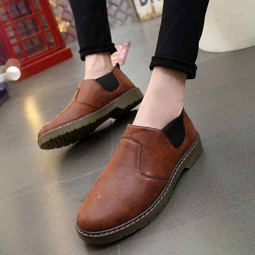 Brown retro leather casual slip on dress shoe | Mens dress shoes online ...