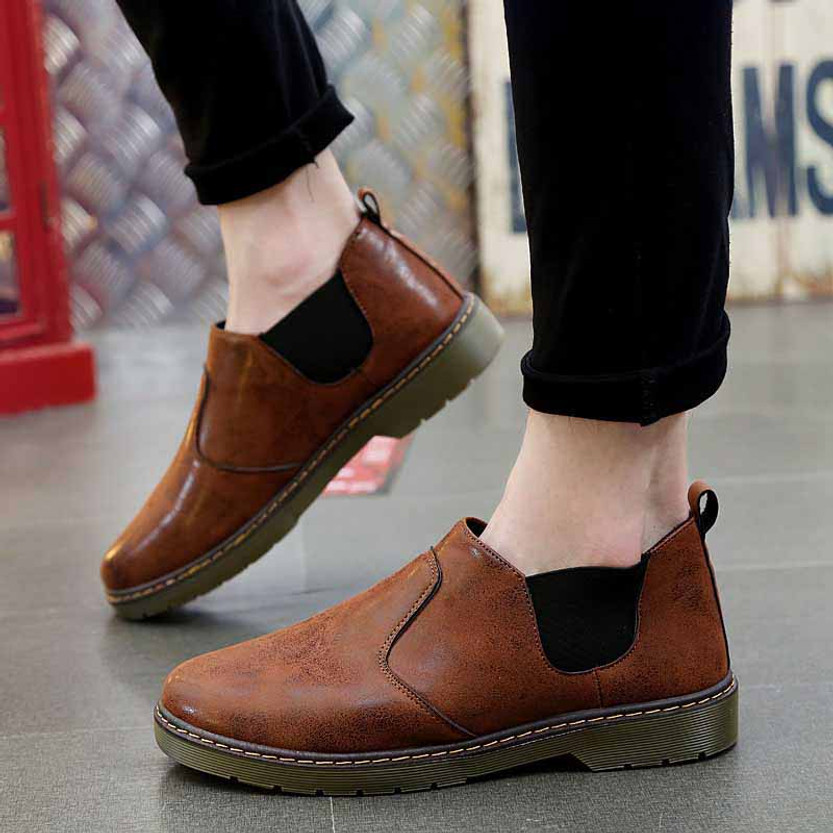 Brown retro leather casual slip on dress shoe | Mens dress shoes online ...