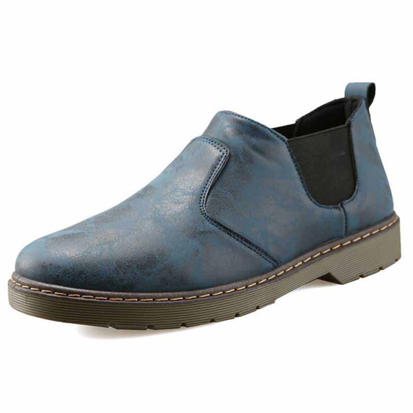 Blue retro leather casual slip on dress shoe 01