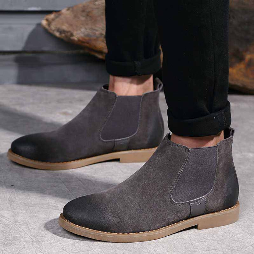 Grey retro leather slip on dress shoe boot | Mens boots online 1312MS