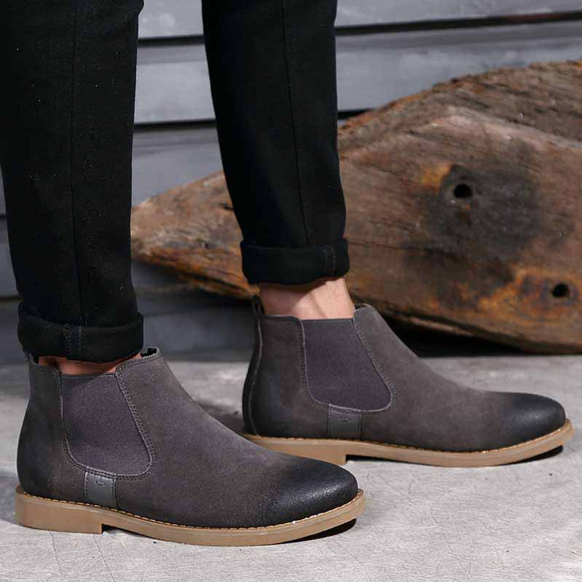 Grey retro leather slip on dress shoe boot | Mens boots online 1312MS