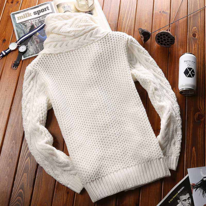 White high neck texture button long sleeve knit sweater | Mens sweaters ...