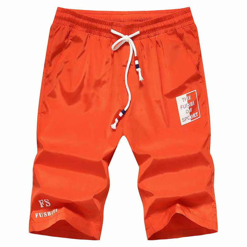 Orange short casual label print elastic waist | Mens shorts online 1006MP