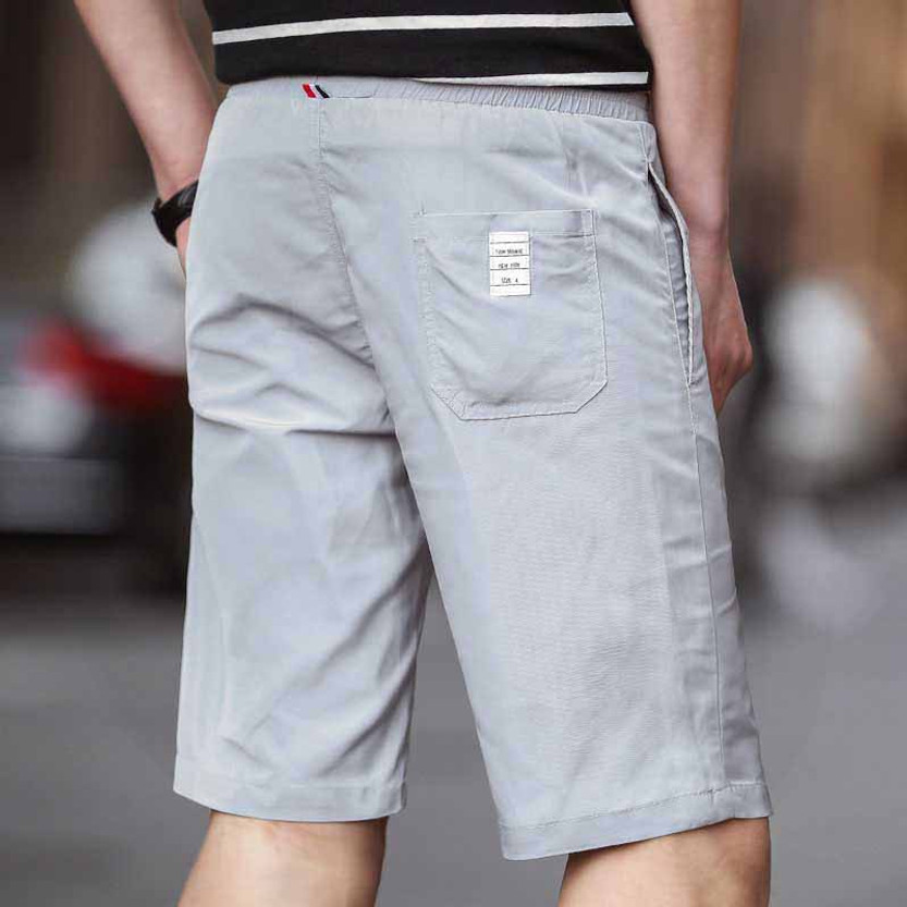 Grey short casual label print elastic waist | Mens shorts online 1007MP