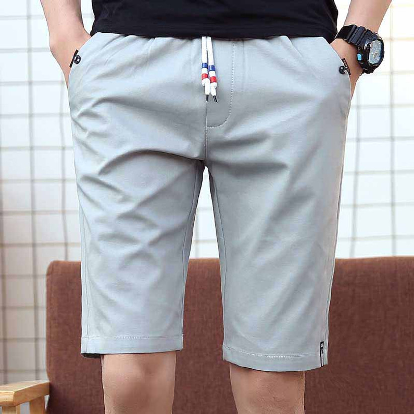 Grey short casual label print stretch waist | Mens shorts online 1008MP
