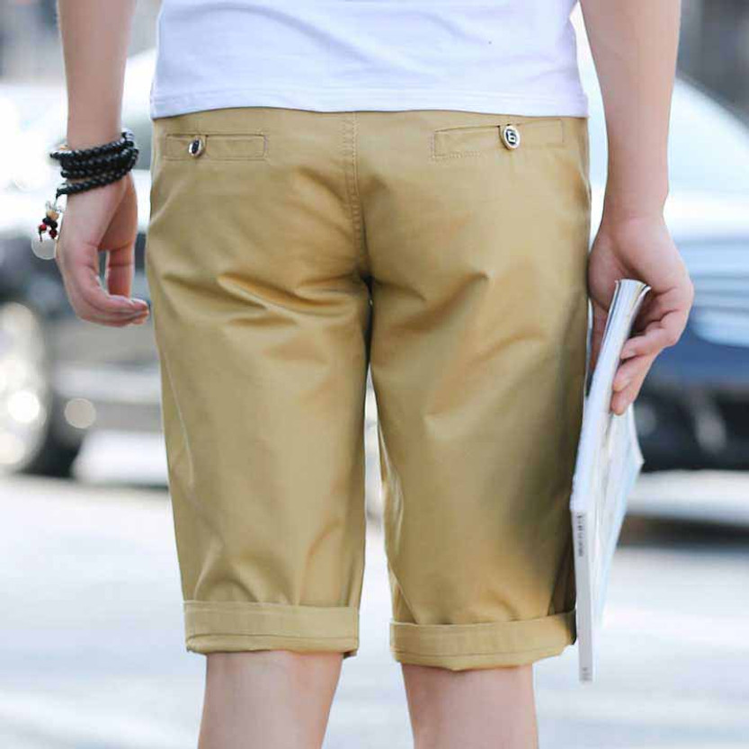 Khaki short casual plain color zip fly | Mens shorts online 1009MP