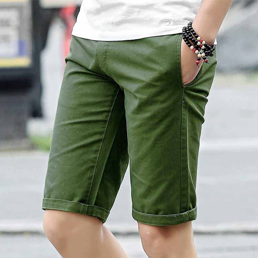 Army green short casual label print stretch waist 01