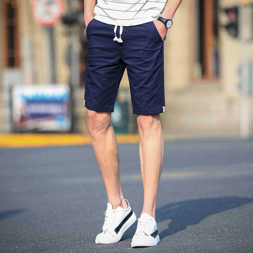 Navy short casual color stripe elastic waist | Mens shorts online 1013MP