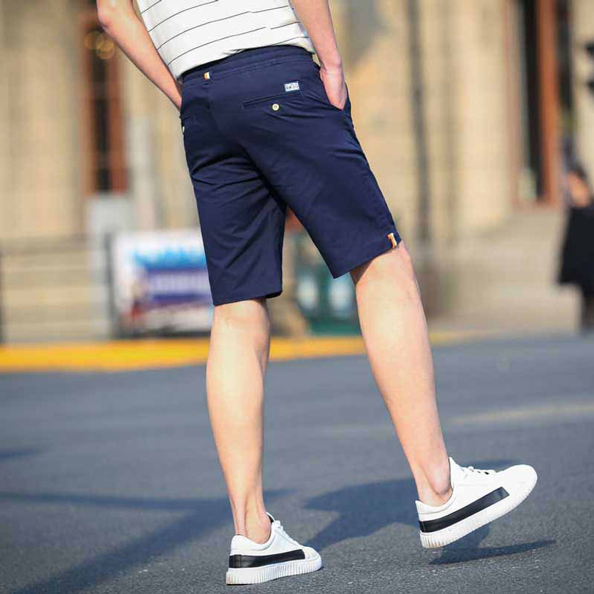 Navy short casual color stripe elastic waist | Mens shorts online 1013MP