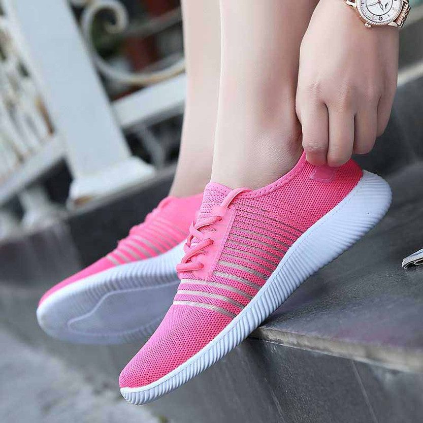 Pink stripe detail flyknit shoe sneaker | Womens sneakers shoes online ...