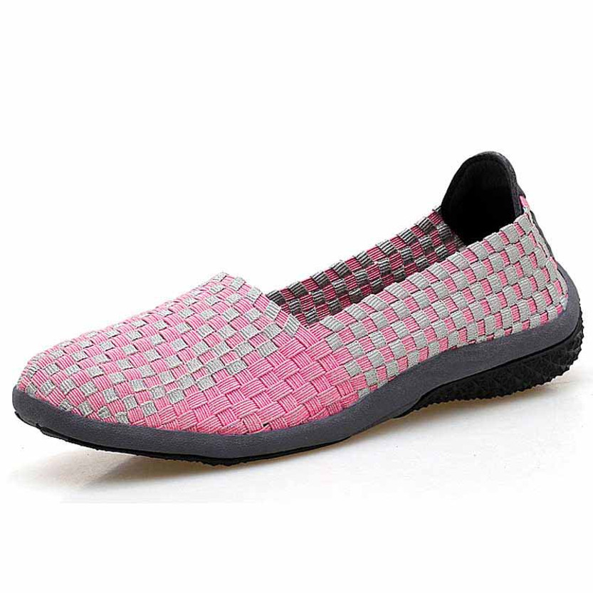 Pink check weave low cut slip on shoe sneaker 01