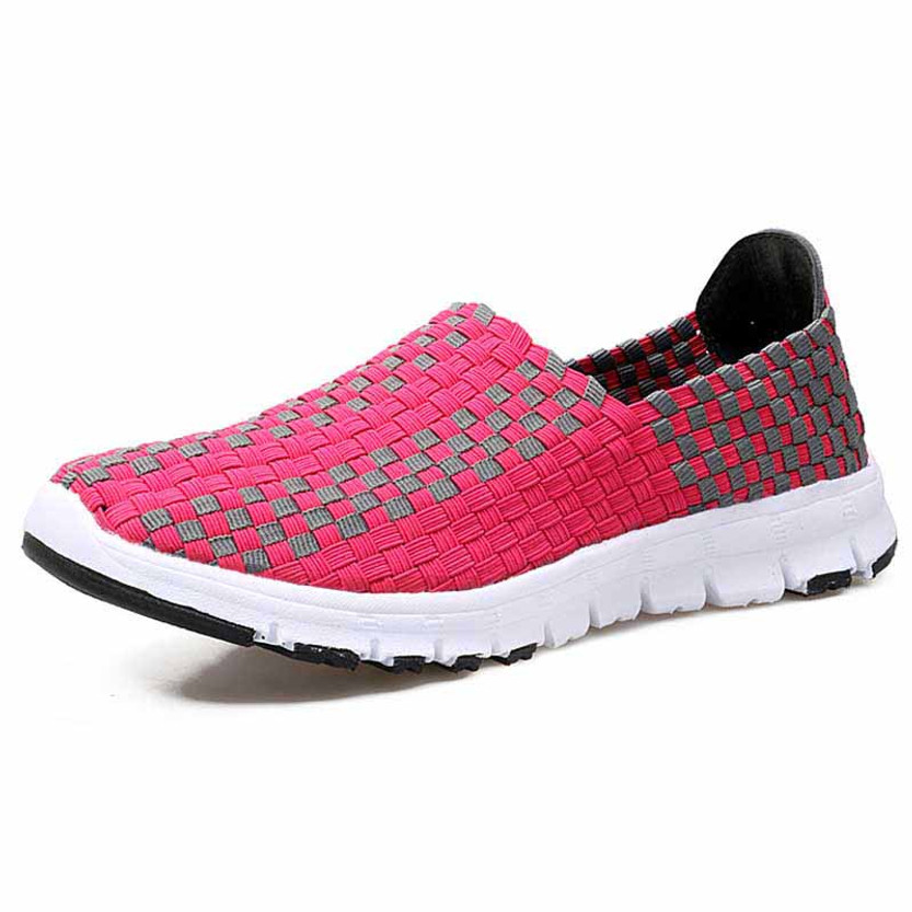 Pink check weave casual slip on shoe sneaker | Womens sneakers shoes ...