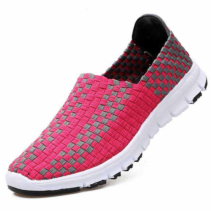 Pink check weave casual slip on shoe sneaker | Womens sneakers shoes ...