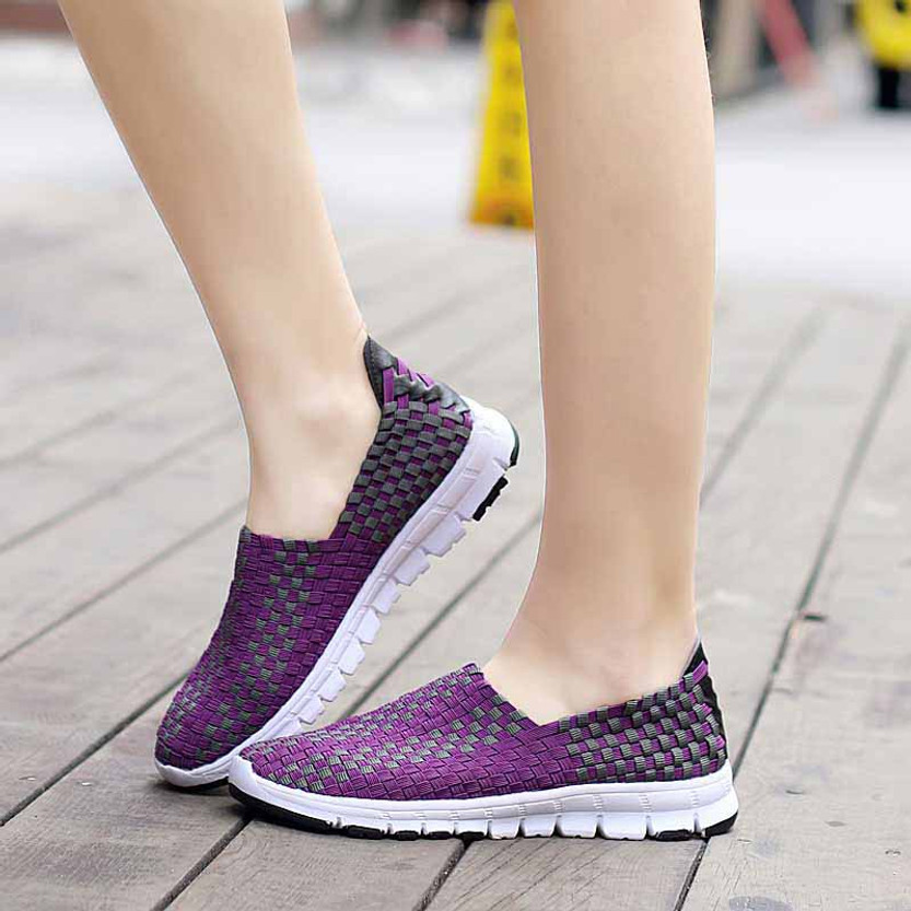 Purple check weave casual slip on shoe sneaker | Womens sneakers shoes ...