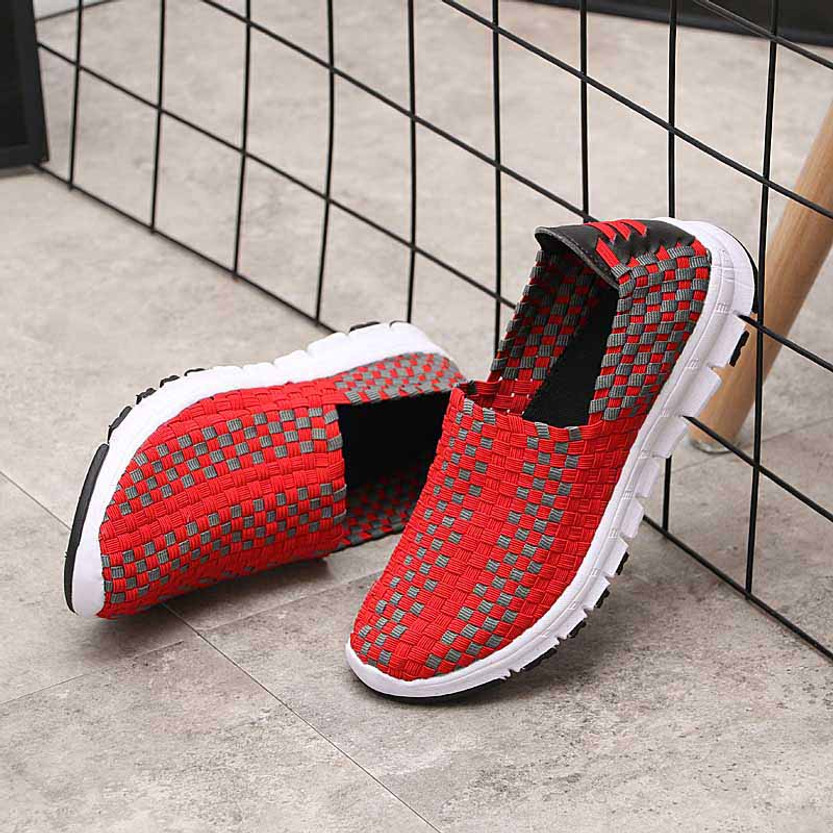 Red check weave casual slip on shoe sneaker | Womens sneakers shoes ...