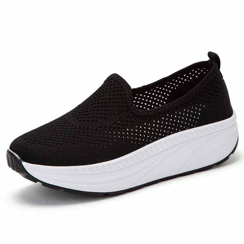 Black flyknit hollow out slip on rocker bottom shoe sneaker 01