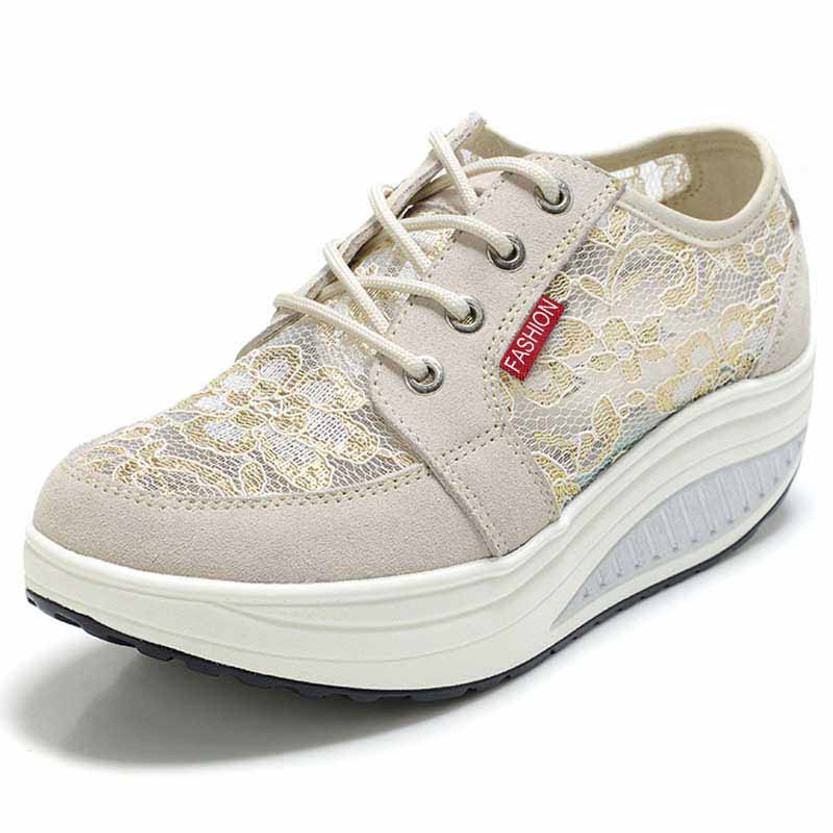 Beige floral lace rocker bottom shoe sneaker 01