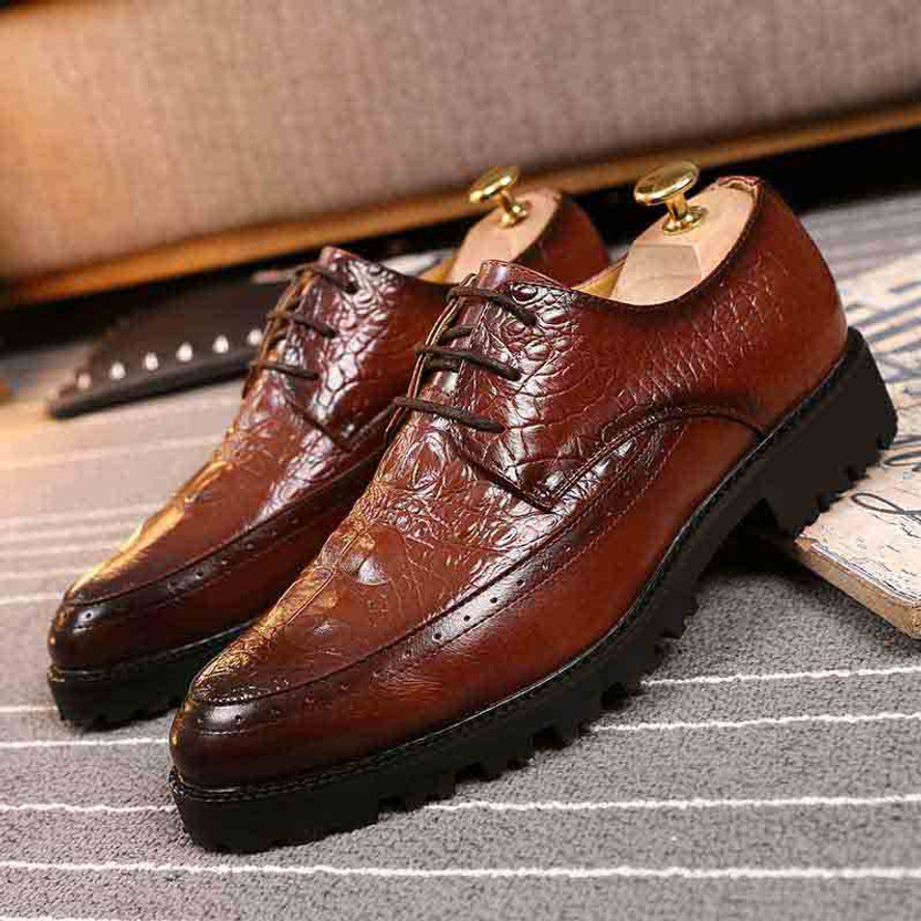 Brown brogue crocodile derby lace up dress shoe | Mens dress shoes ...