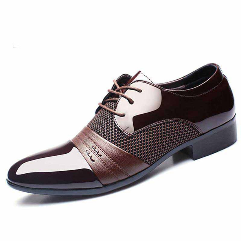 Brown check pattern leather derby dress shoe 01