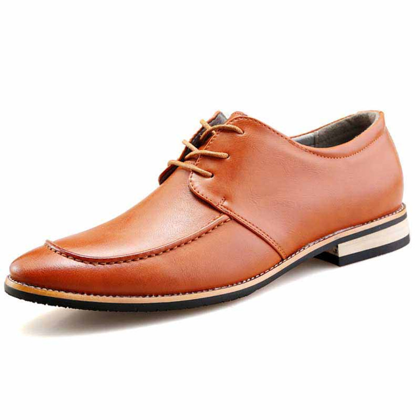 Brown plain color derby lace up dress shoe 01
