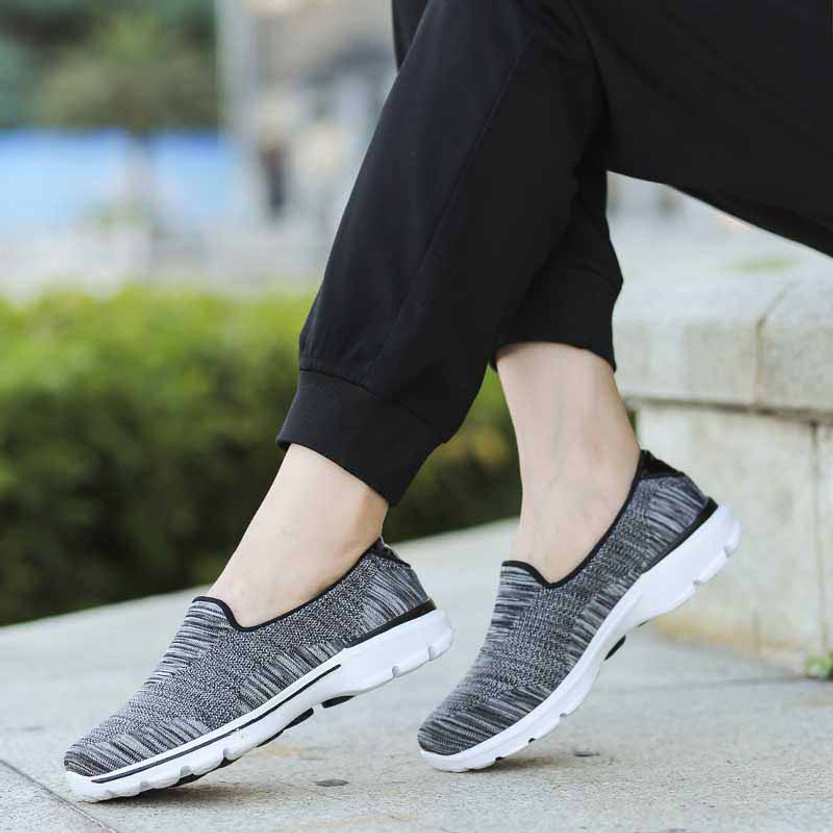 Black stripe pattern flyknit slip on shoe sneaker | Womens sneakers ...