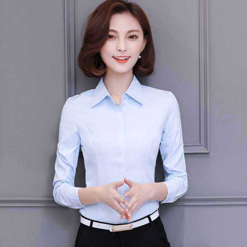 Blue plain long sleeve concealed button shirt | Womens shirts clothing ...