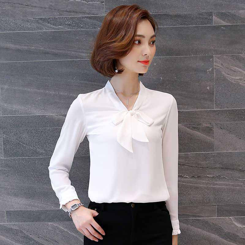 White butterfly neck tie long sleeve 