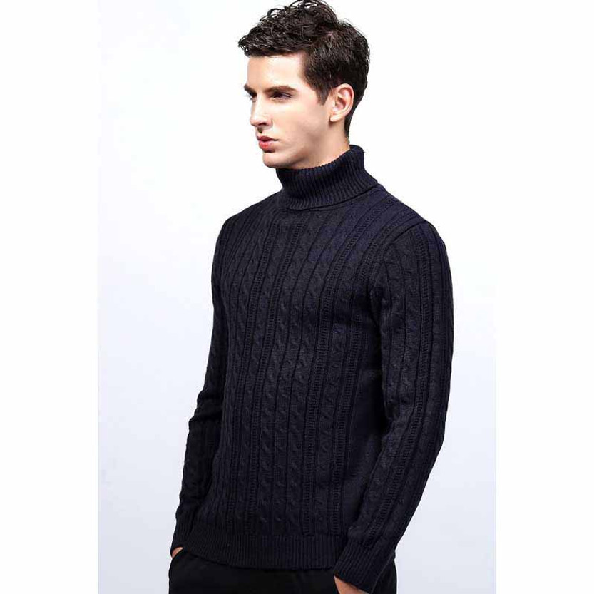 Black knit pattern high neck long sleeve sweater | Mens sweaters online ...